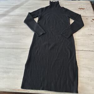 Revive Cashmere Black Wool Cashmere Blend Turtleneck Sweater Dress Sz S Classic